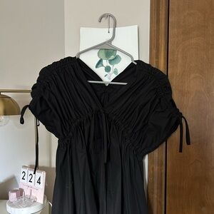 SHEIN Black Ruched Puff-Sleeve Maxi Dress